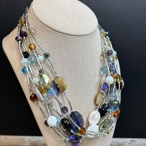 Cookie Lee Multiple Strand Necklace adorned with multicolor crystals